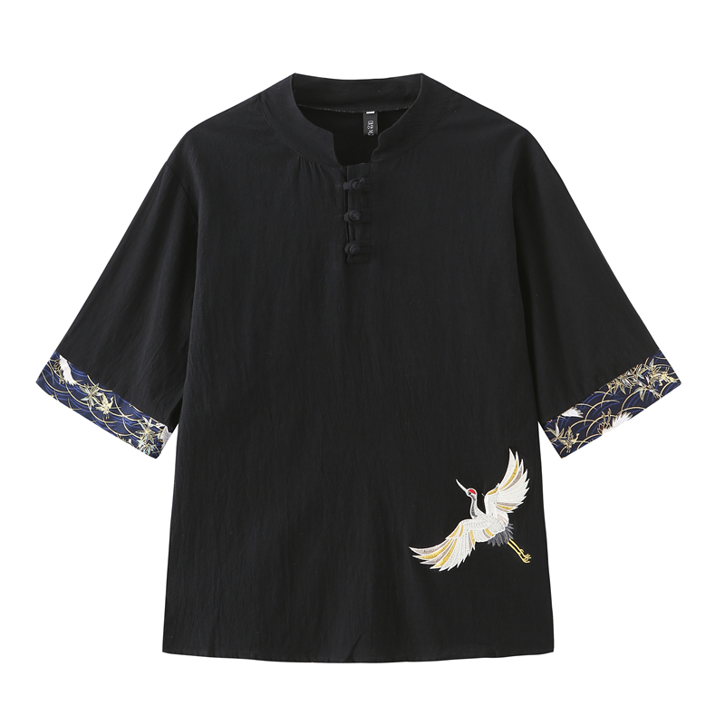 Sommer Neue Chinesische Stil Männer Kran Stickerei Lose Baumwolle Leinen Alte Stil Tang-anzug T Shirt Streetwear Fashion T Shirts