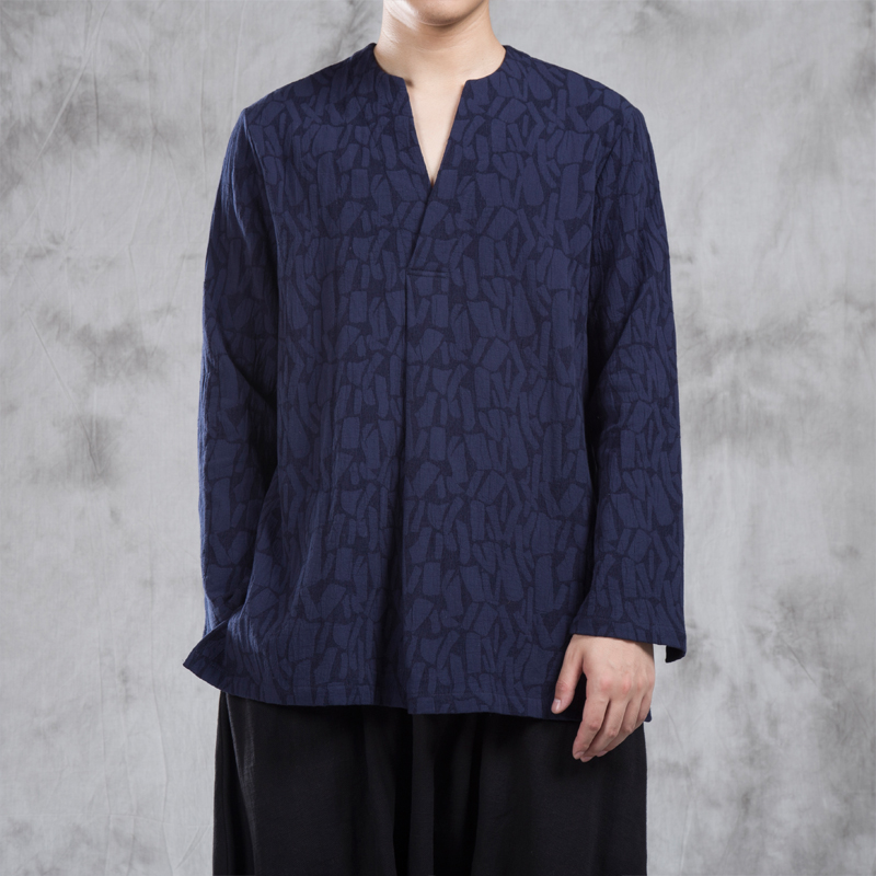 Herbst Neue Chinesische Stil männer Leinen t-shirt jacquard weben Chinesische T-shirt baumwolle leinen Boden hemd chinesische traditionelle top