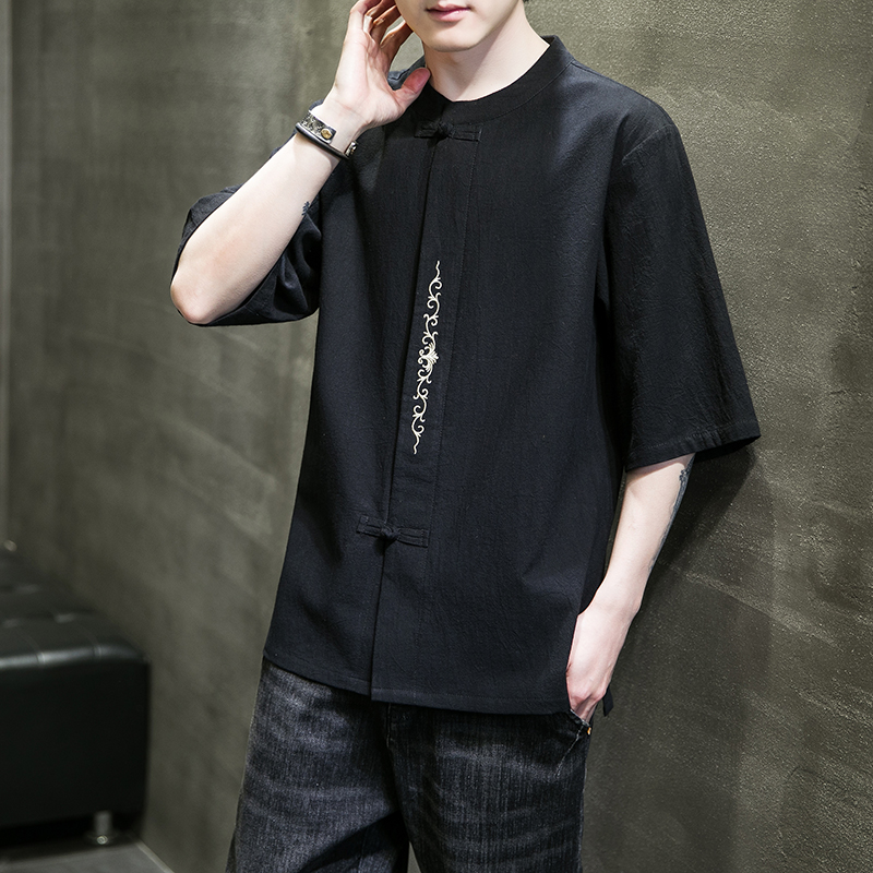 Chinesisches traditionelles Kleid, lockeres Plus-Size-Leinen-Kurzarm-T-Shirt für Herren, dünner Tang-Anzug, Sommer-Tai-Chi-Kung-Fu-Kleidung
