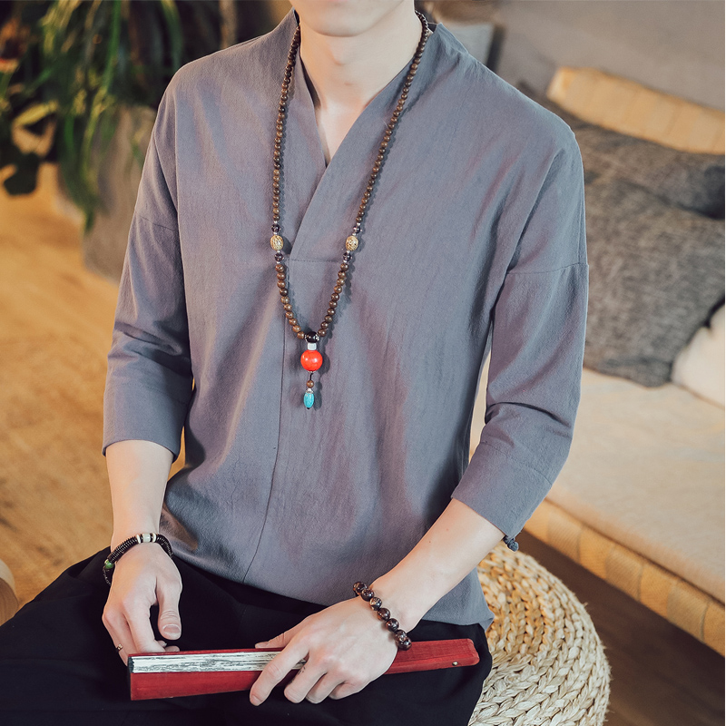 Kimono im japanischen Stil für Herren, kurzes, halbärmeliges Hemd, T-Shirt, japanische Sommer-Yukata-Feder-Strickjacke, Kleidung