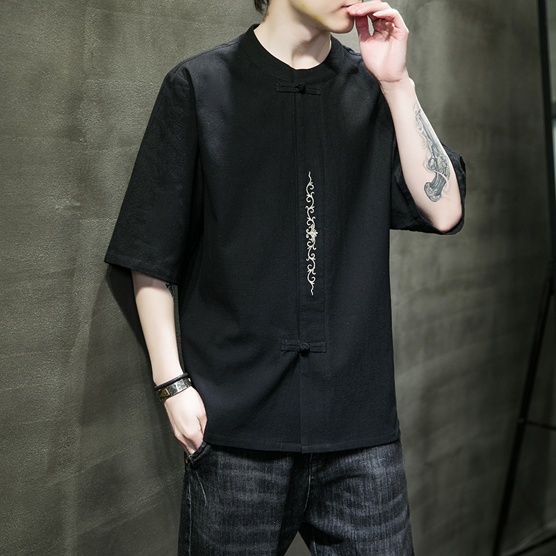 Chinesisches traditionelles Kleid, lockeres Plus-Size-Leinen-Kurzarm-T-Shirt für Herren, dünner Tang-Anzug, Sommer-Tai-Chi-Kung-Fu-Kleidung