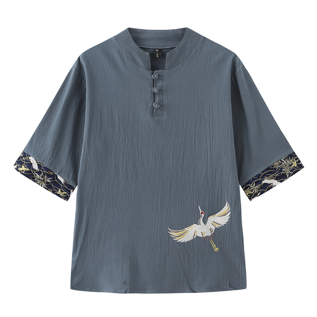 Sommer Neue Chinesische Stil Männer Kran Stickerei Lose Baumwolle Leinen Alte Stil Tang-anzug T Shirt Streetwear Fashion T Shirts