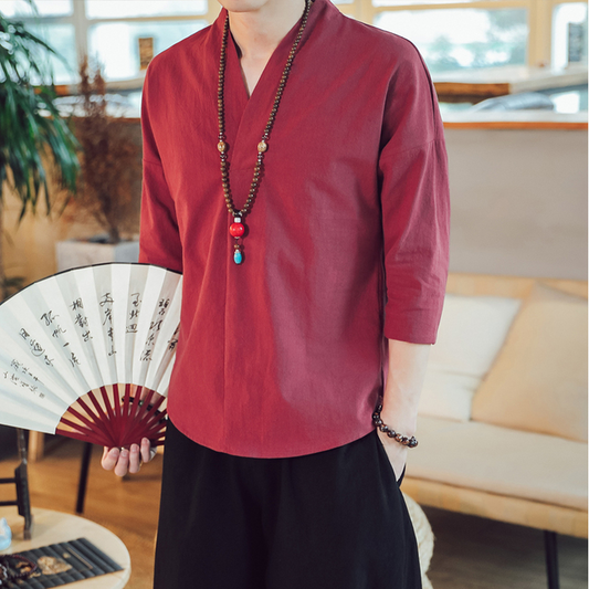Kimono im japanischen Stil für Herren, kurzes, halbärmeliges Hemd, T-Shirt, japanische Sommer-Yukata-Feder-Strickjacke, Kleidung
