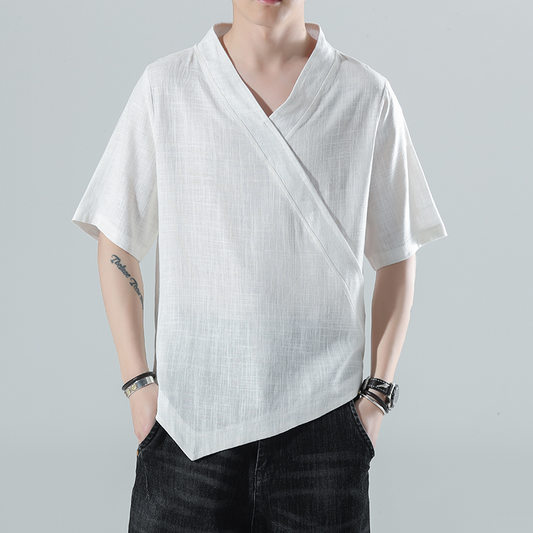 Herren Chinesischen Stil Sommer Mode Dünne Baumwolle Leinen Kurzarm Hemd 2022 Unregelmäßigen Schnitt Harajuku Plus Größe Casual Top