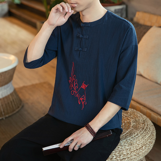 Herren-Kung-Fu-Bluse, traditioneller chinesischer Tang-Anzug, Cheongsam, Vintage-Wushu, orientalische T-Shirts, Leinen-Oberteile, Kimono-Kleidung