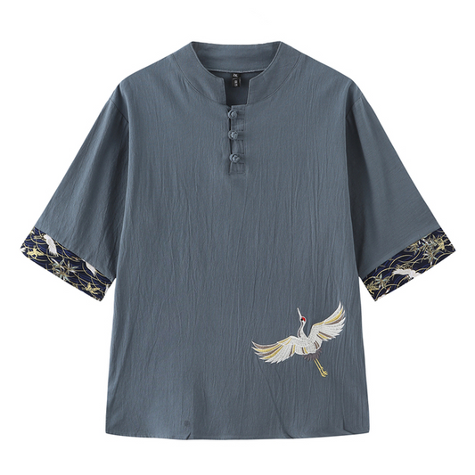 Sommer Neue Chinesische Stil Männer Kran Stickerei Lose Baumwolle Leinen Alte Stil Tang-anzug T Shirt Streetwear Fashion T Shirts