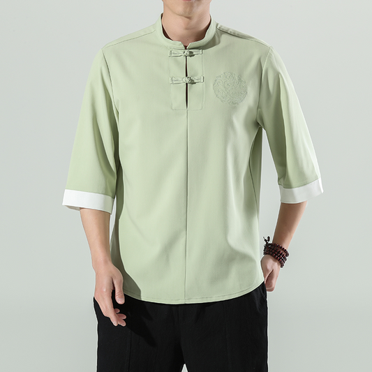 Chinesischen Stil Herren Tops Tang Anzug Leinen Halbarm Solide Traditionelle Kung Fu China Stil Hanfu Hemd Plus Größe